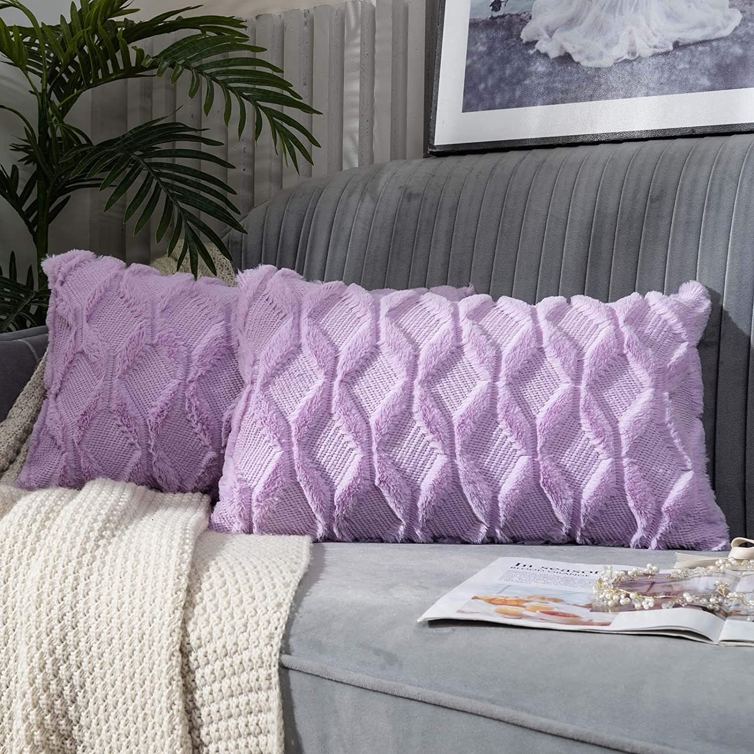 Pack of 2 bundle One 18"x18" with a matching color of one 12"x20" Square and rectangle combo set throw pillow covers with inserts