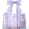 Purple Waterproof Beach Tote Bag with Phone Pouch – Aesthetic Prism Bubble & Bow