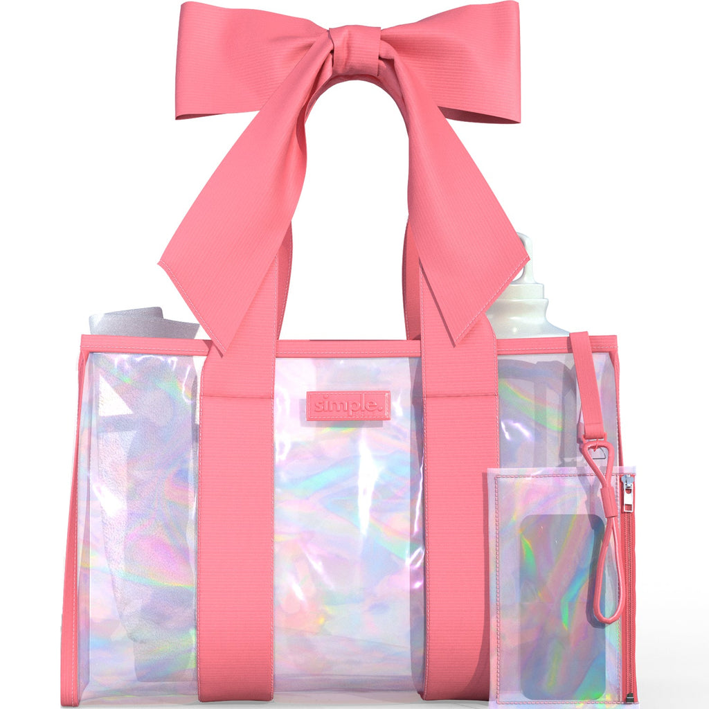 BowMe Prism Pink Tote with Phone Pouch – Lightweight, Waterproof, Tip-Proof, Foldable and Washable Tote Bag for Beach, Pool, Travel and Vacation