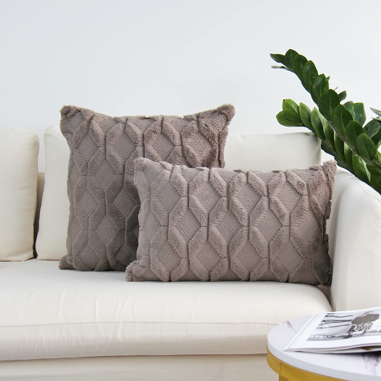 Pack of 2 bundle One 18"x18" with a matching color of one 12"x20" Square and rectangle combo set throw pillow covers with inserts